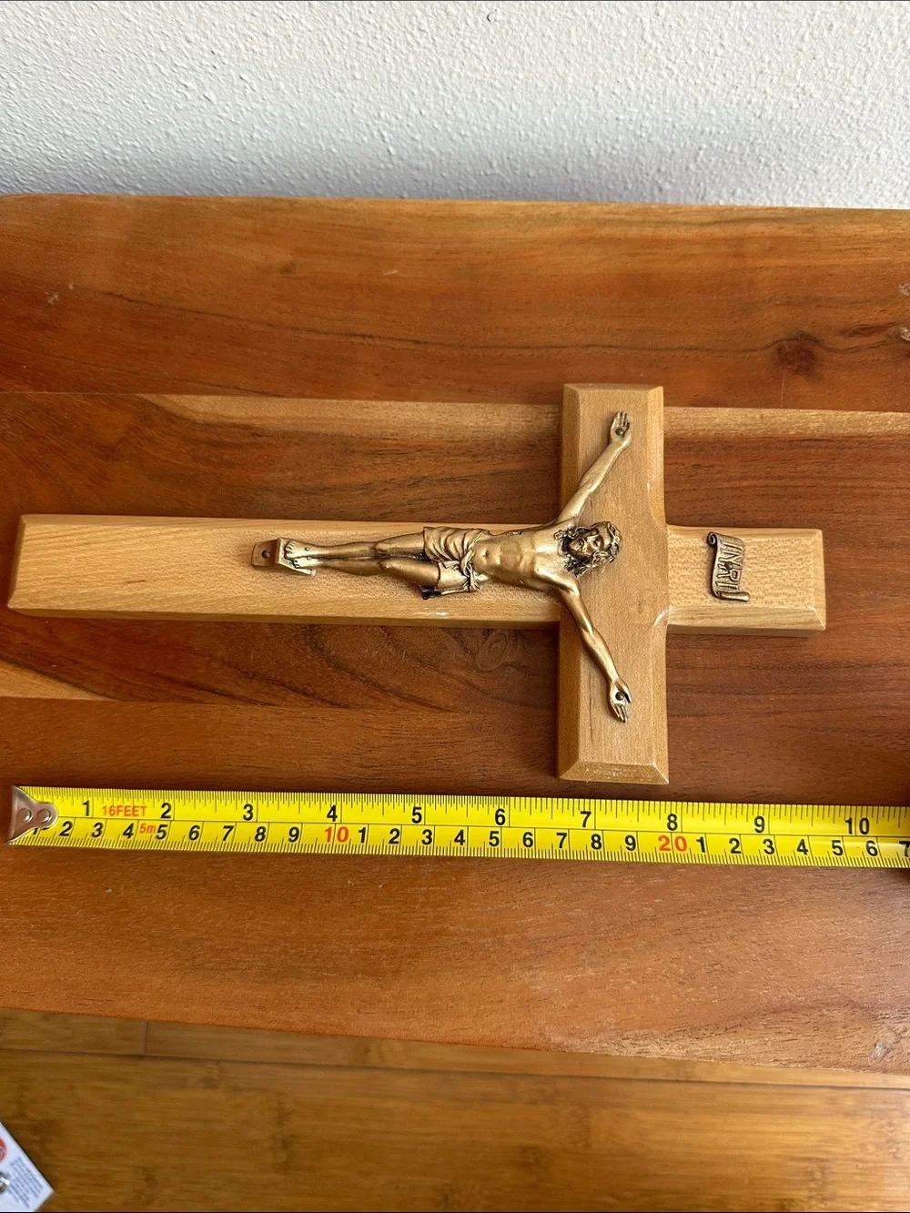 Wooden Wall Crucifix with Gold-tone Corpus
